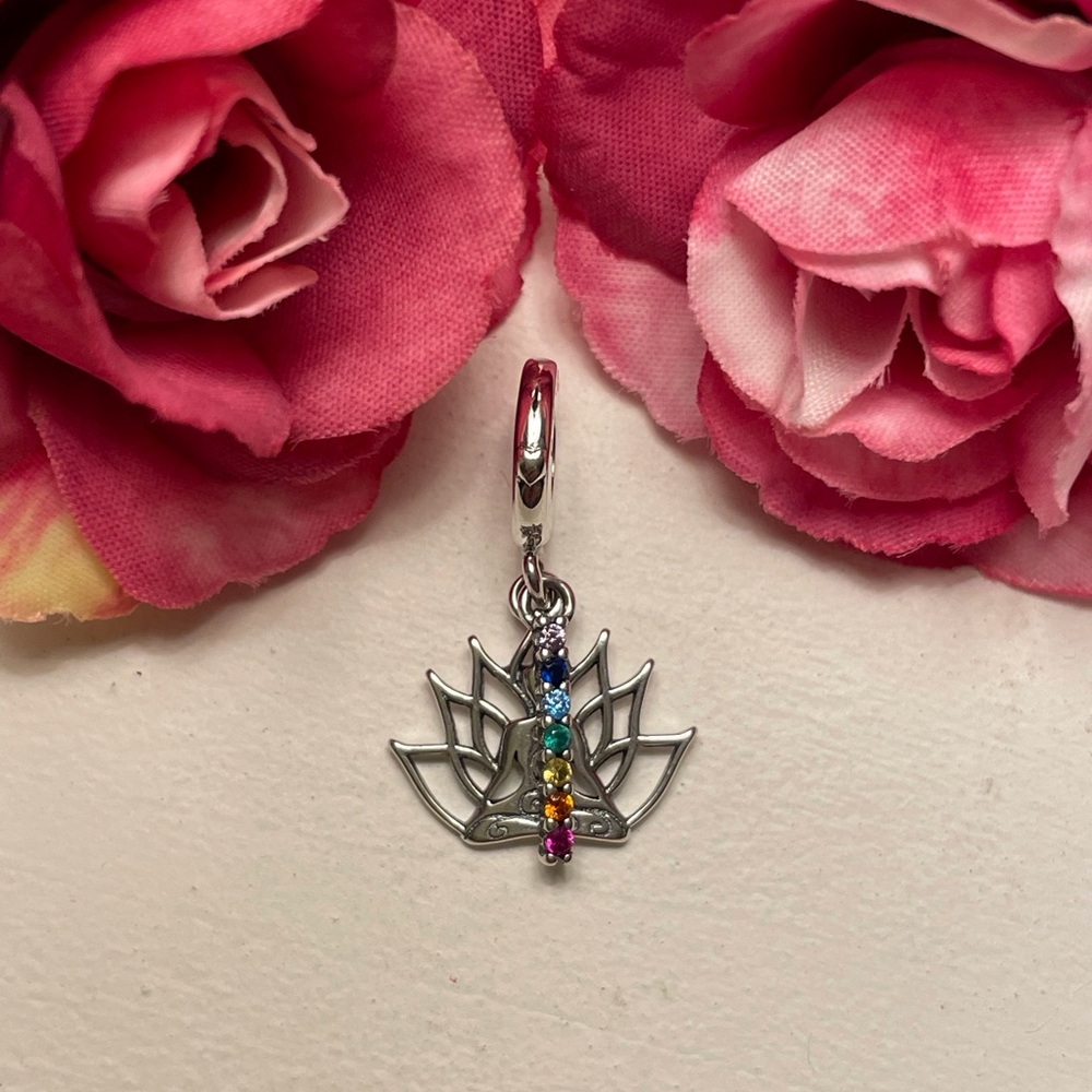 Bracelet Charm Chakra Colors and Lotus Flower Sterling Silver - Picture 3 of 10